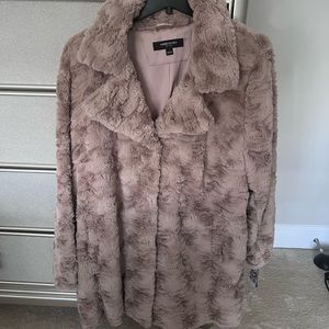 Grooved Faux Fur Notch Lapel Long Sleeve Cozy Coat